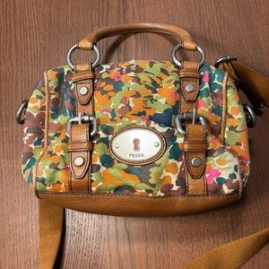 Vintage Fossil Multicolor Canvas and Leather Women's Bag